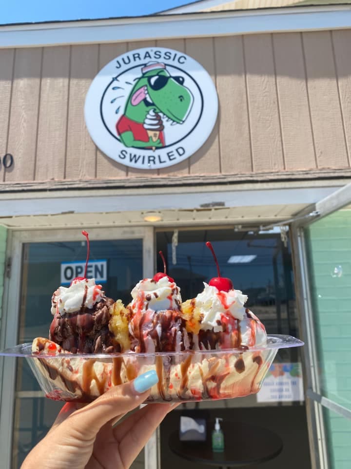 Delicious banana split sundae